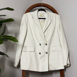 Boden 12 Double Breasted Cotton Lyocell Twill Blazer Jacket in Ivory